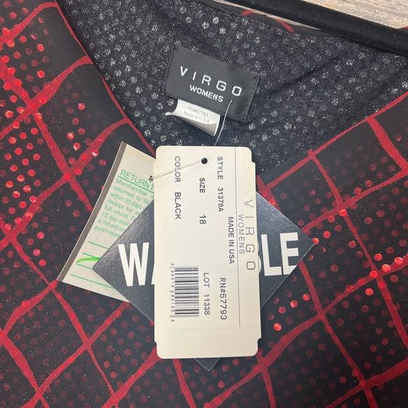 NWT Virgo Asymmetrical Diamond Sheer Overlay Sequined  Midi Short Sleeve Dress - Picture 5 of 6